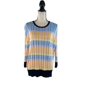Lands’ End Pastel Stripe Ribbed Spring Easter Modest Sweater XL